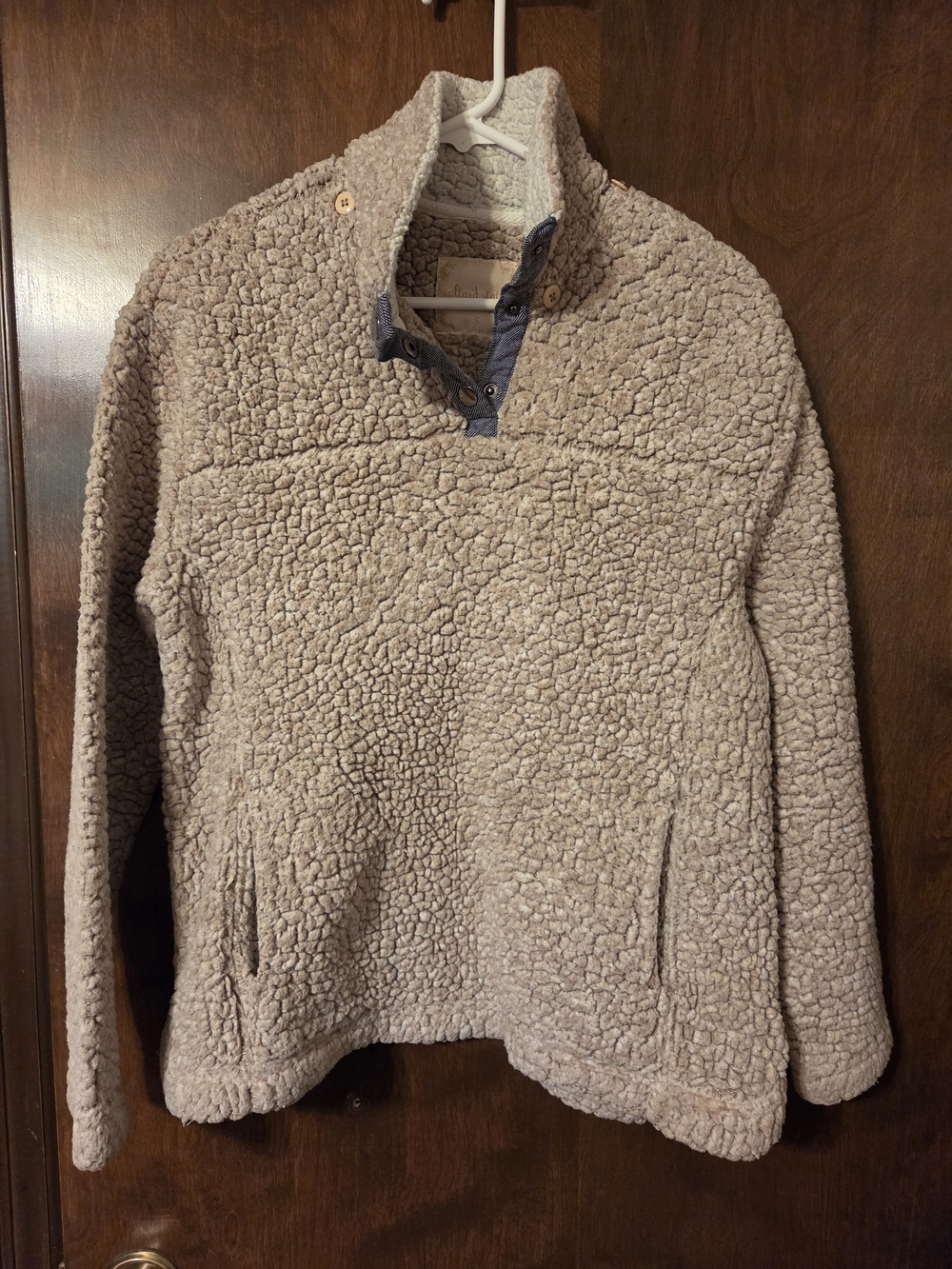 Altar'd State Taupe Sherpa Zip Pullover with Contrast Trim